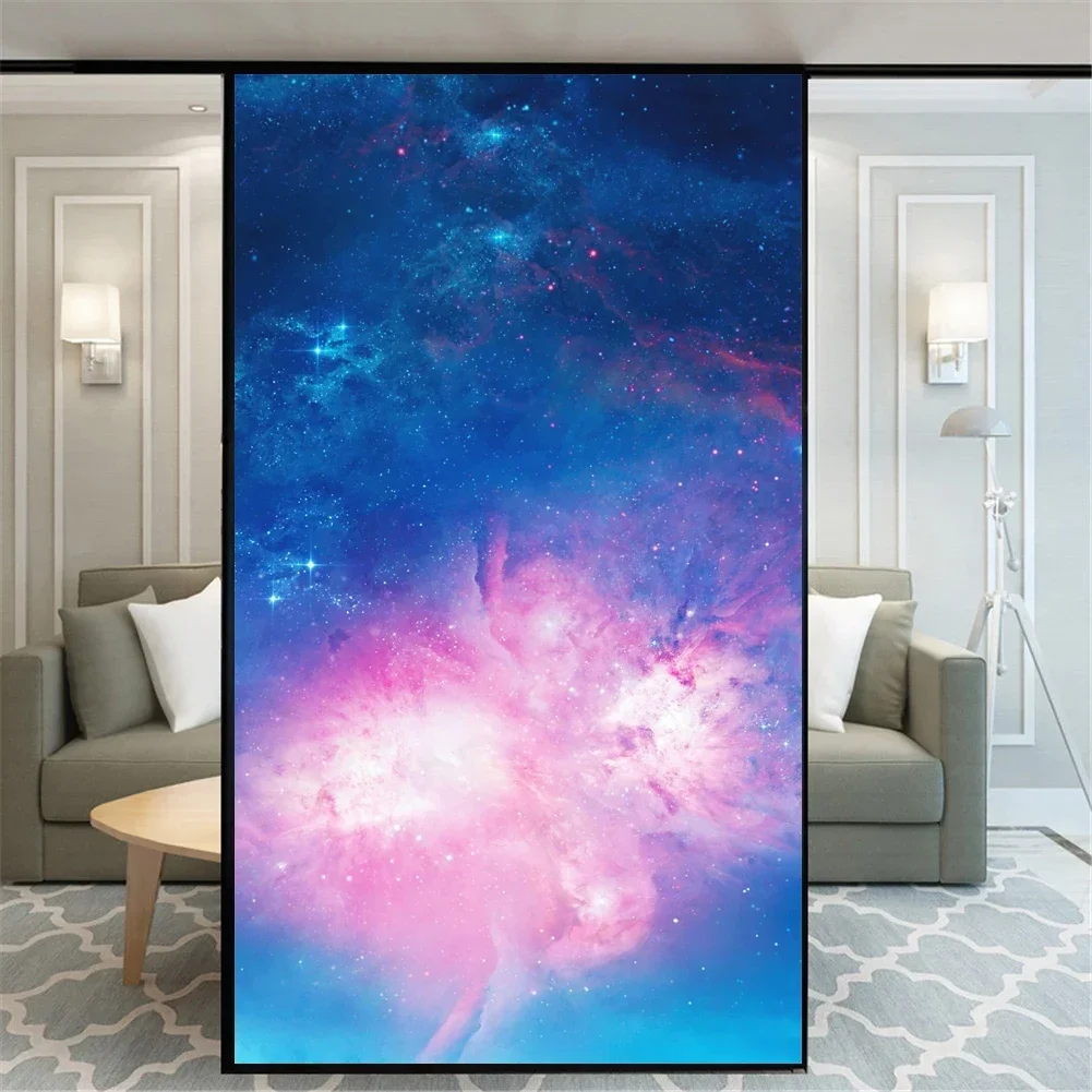 Static Cling Privacy Windows Film Decorative Beautiful Starry Sky Stained Glass Window Stickers Frosted Window Tint