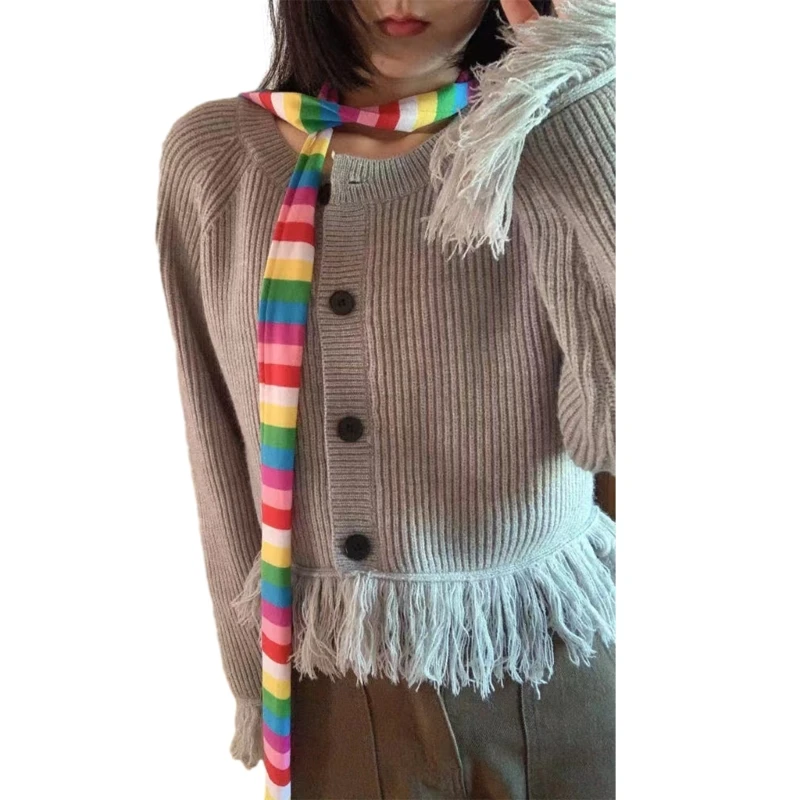 Colorful Stripe Pattern Scarf for Teens Girls Summer Breathable Scarves for Students Camping Shopping Taking Photo