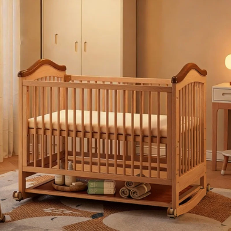 

Детская кроватка из массива дерева, трансформируемая современная кровать с регулируемой высотой | Многофункциональная колыбель для новорожденных, кровать-качалка, детский стол и диван