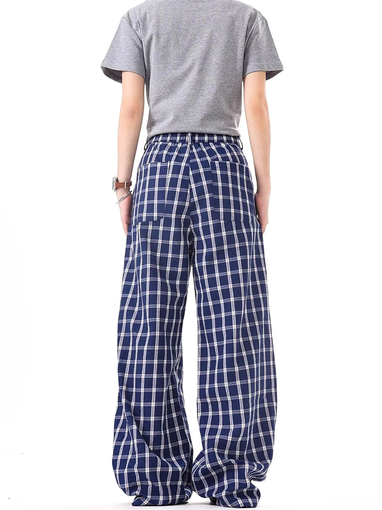 Women Blue Plaid Pants Vintage Y2k Harajuku Aesthetic Baggy Pants Japanese 2000s Style High Waist Trousers 2000s Trashy Clothes