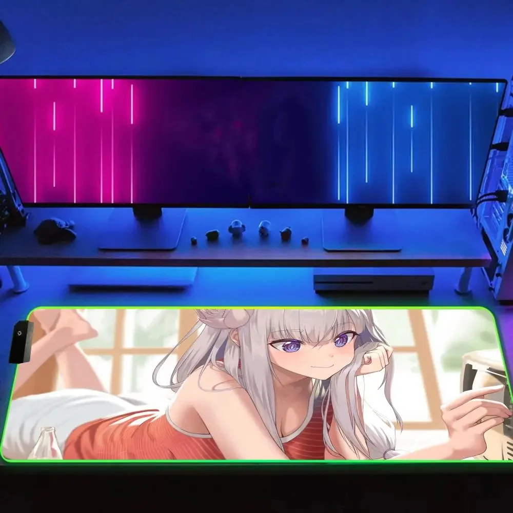 R_re Z_zero Anime RGB Mouse Pad Laptop Table LED Luminous Keyboard Mouse Mat HD Cute Girl Mousepad Gaming Desk Mat Teclado Gamer