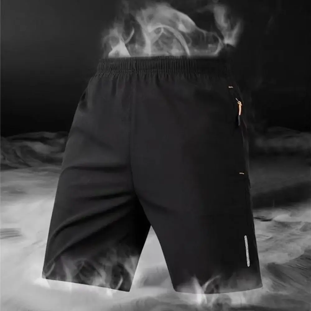 Comfortable Ice Silk Men's Athletic Shorts Breathable Quick Dry Running Shorts Drawstring Zip Pockets Gym Shorts Summer Wear