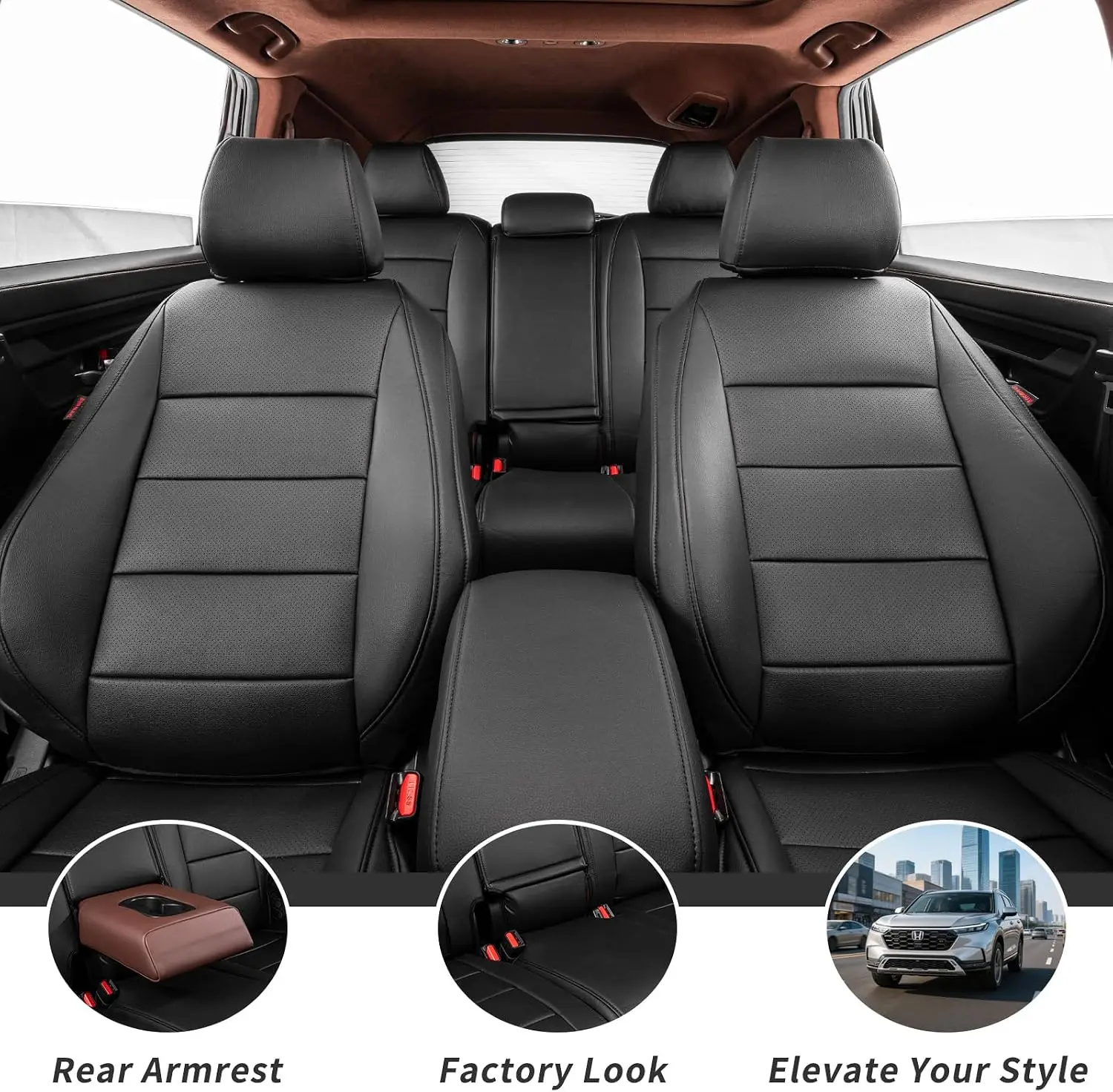 Coverdream Custom Fit Car Seat Covers Leather Full Set For Honda HRV 2016-2026 LX/EX/EX-L/Sport/Touring Waterproof Leather Cushion Seat Protective Cover