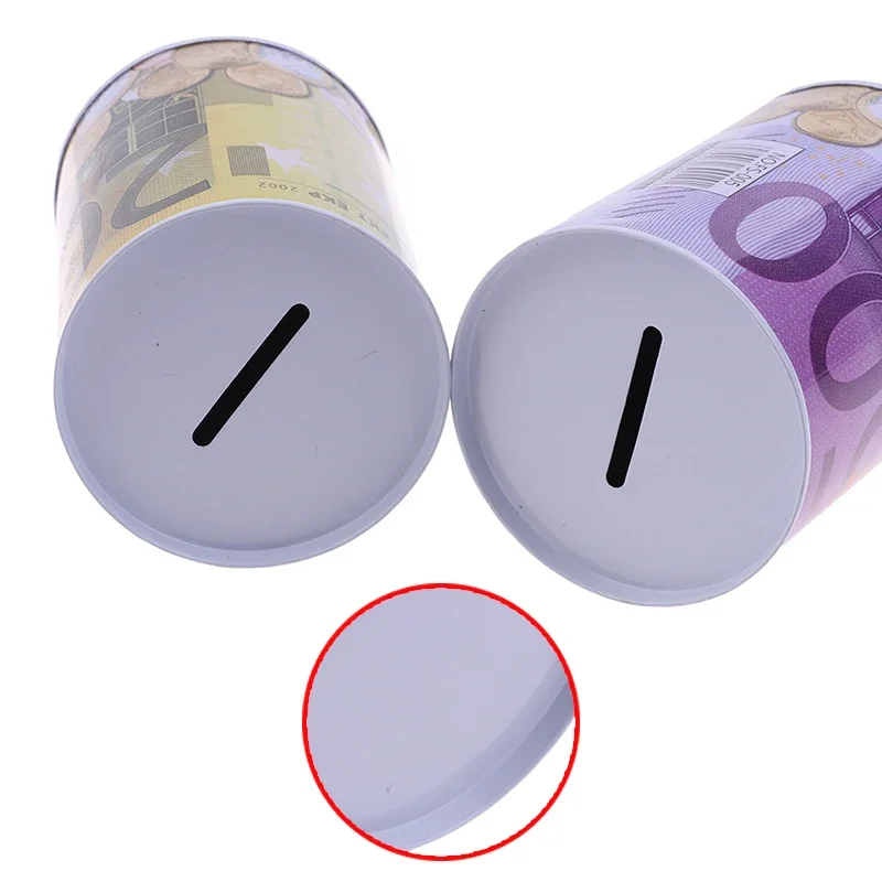 1PC Tinplate Cylinder Piggy Bank Euro Dollar Picture Box Household Saving Money Home Decoration Boxes