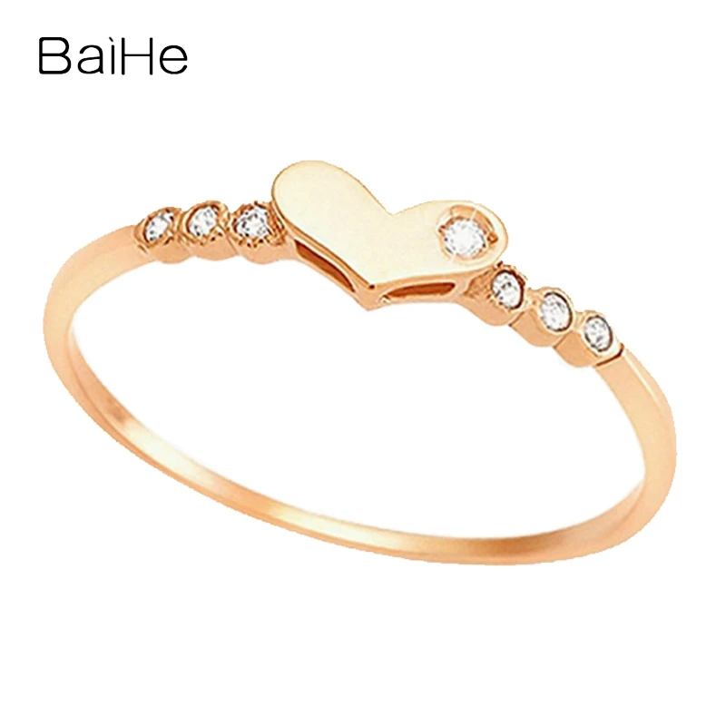 

BAIHE Solid 18K Yellow Gold 0.04ct H/SI Natural Diamond Heart Ring Women Wedding Gift Fine Jewelry Making ハートリング Anillo corazón