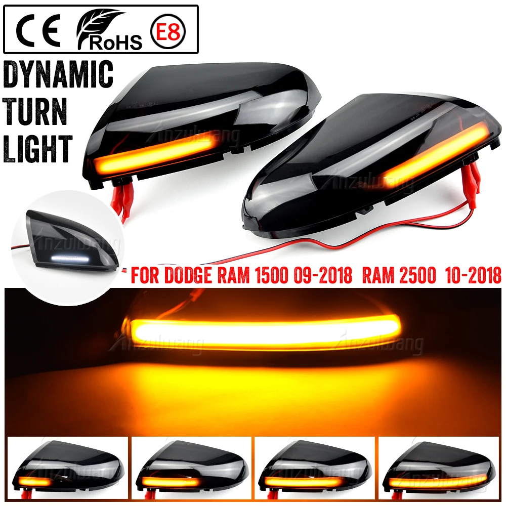 For Dodge Ram 1500 2500 LED Side Rearview Mirror 2pcs Dynamic Turn Signal Light Rear View Mirror Indicator Blinker Light