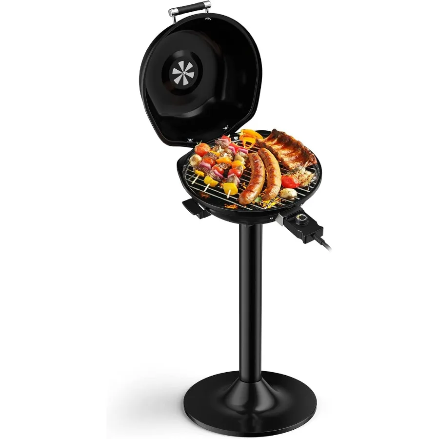 Electric Grill Indoor Outdoor 1600W Portable Barbecue Grill with Removable NonStick Grilling Rack Adjustable Temperature Oil Dr