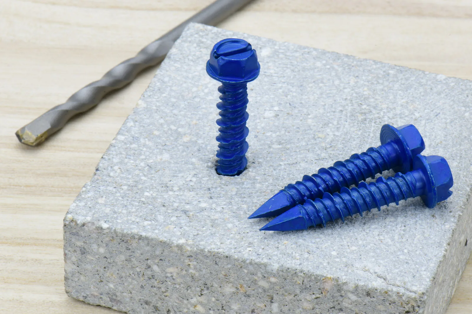 

3/16" or 1/4" Concrete Screw Anchor Blue Hex Head Screws for Anchoring to Masonry Brick Block Cement or Stucco