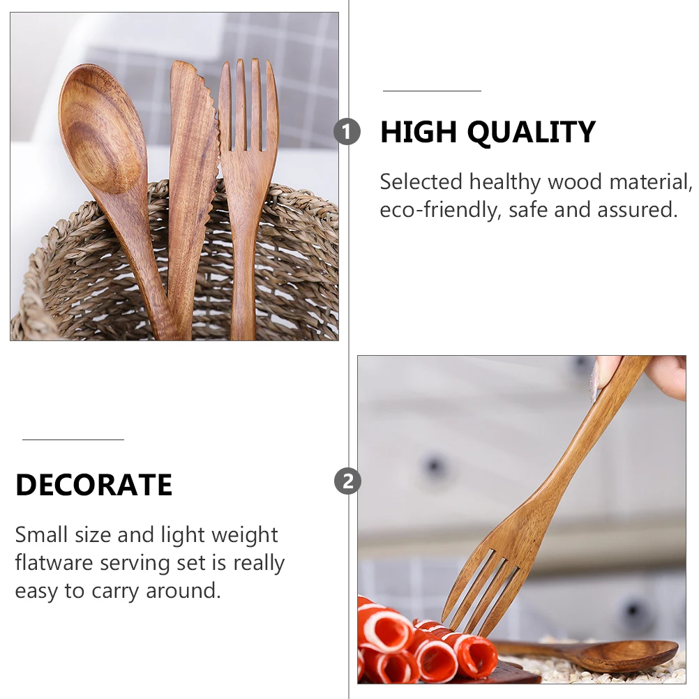 

1 set Wooden Cutlery Set Reusable Eco-Friendly Portable Tableware For Picnic Barbecue Party School Lunch Pudding Spoon Dessert