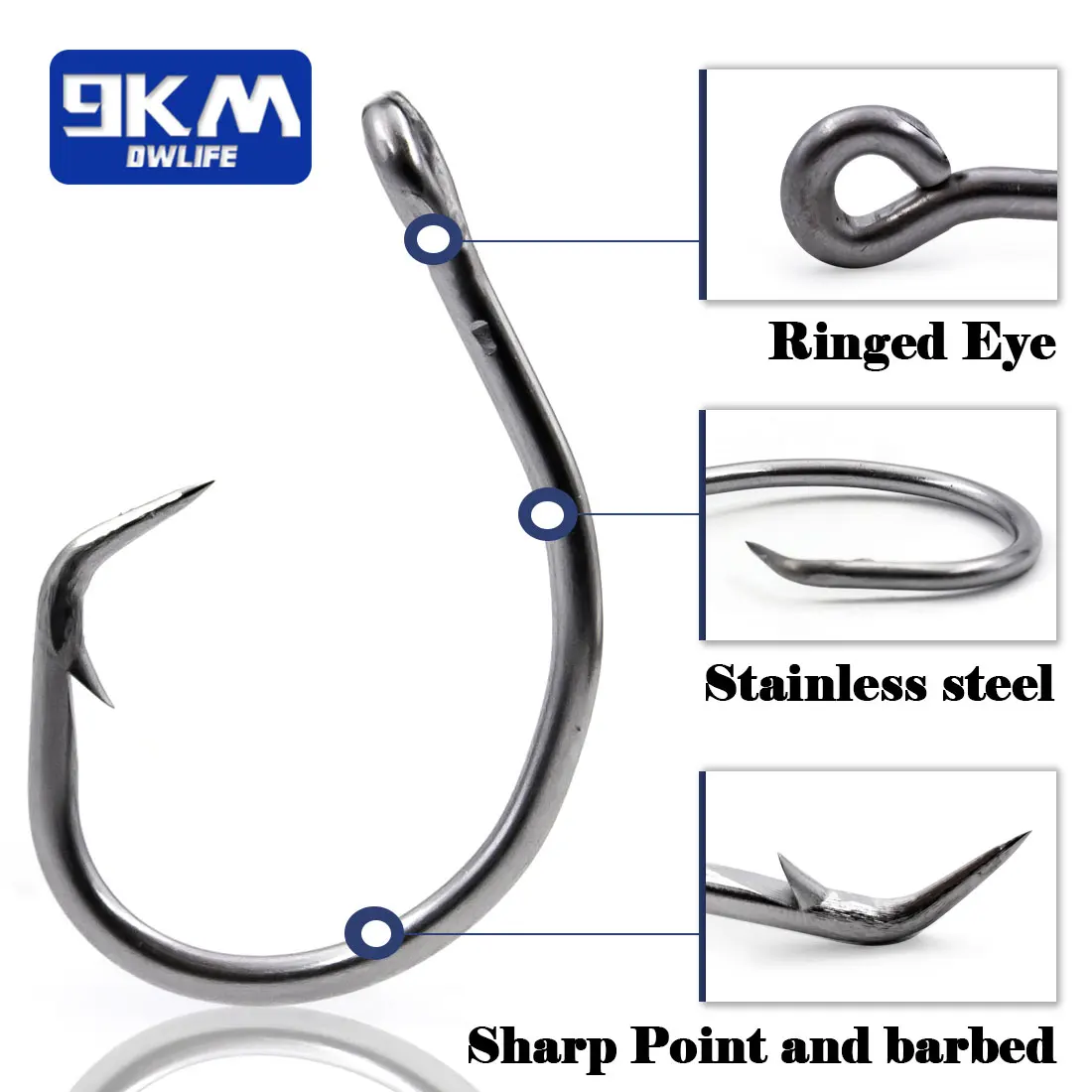 9KM Riesen-Angelhaken 6/0-28/0 Geschmiedete Inline-Kreishaken für Hai, Schwertfisch & Thunfisch, Salzwasser-Angeln, 2-25 Stück – Detail 2