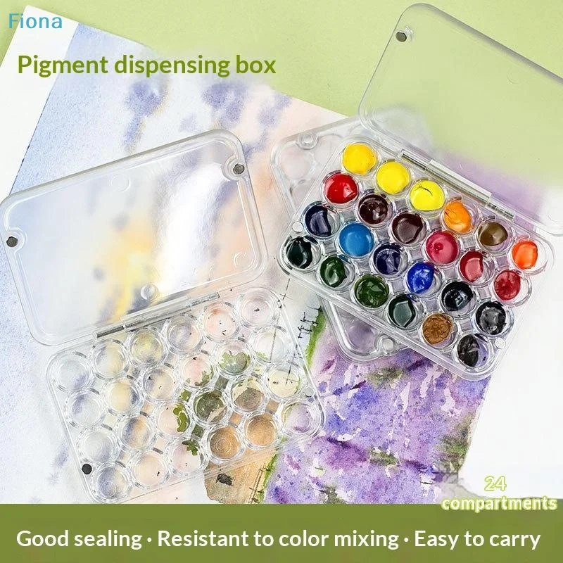 ✔Portable Mini Watercolor Paint Box 24 Grid Magnetic Transparent Acrylic Pigment Storage Box Painting Supplies Storage Tool