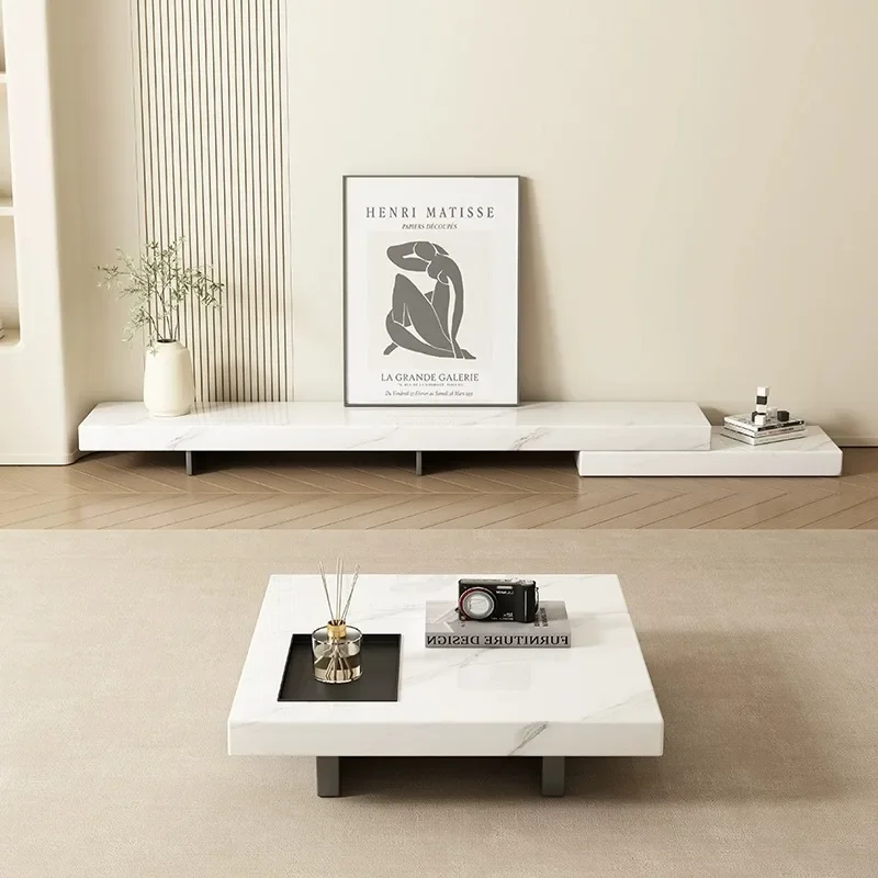 Minimalist rock slab coffee table, light luxury modern living room, household size apartment, simple square coffee table