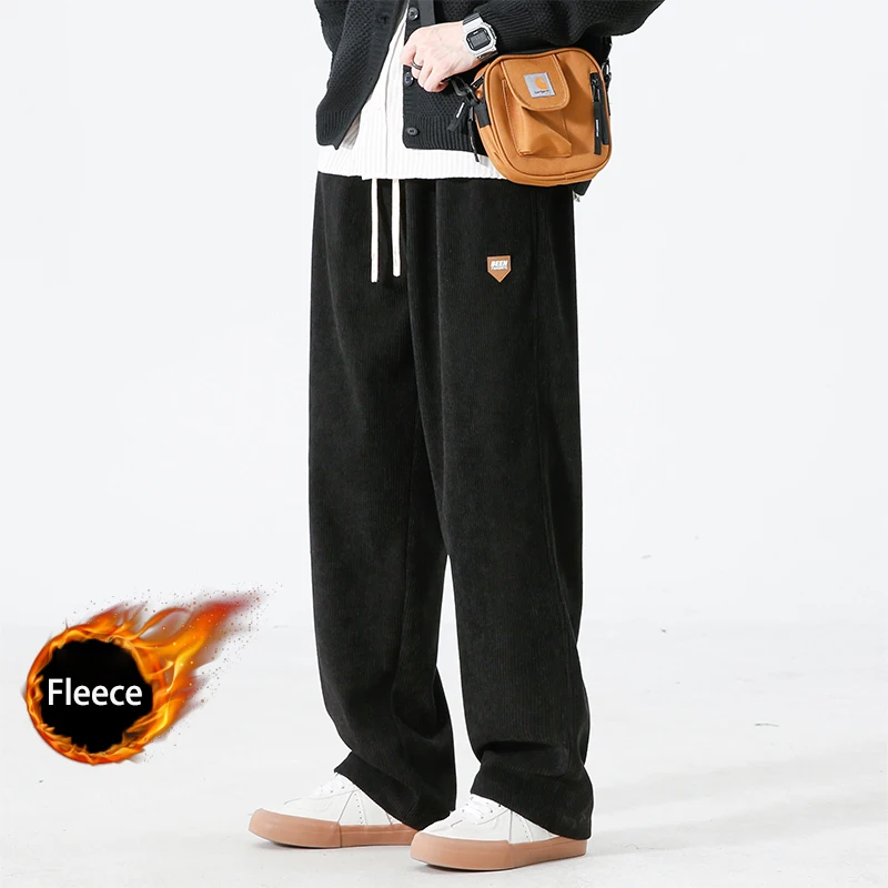 

Men's Fleece Appliqué Trim Mop Pants Outdoor Wide-leg Hip-hop Slacks Winter Men's Loose-fitting Skin-friendly Stretch Pants