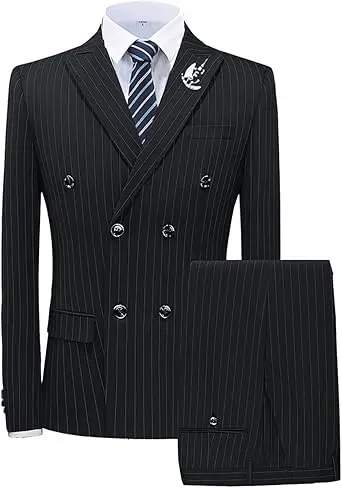 Luxury Men's Suit 2 Pieces Striped Suit Men Blazer and Pants Set Double Breasted Classic Pinstripe Tuxedo for Men Business Party