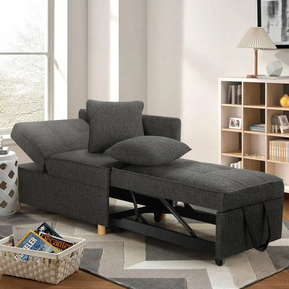 

Sofa Bed 4in1 Convertible Sofas amp Couches, 3Seat Linen Fabric loveseat Sofa with 2 Throw Pillow, Single Recliner for Small Sp