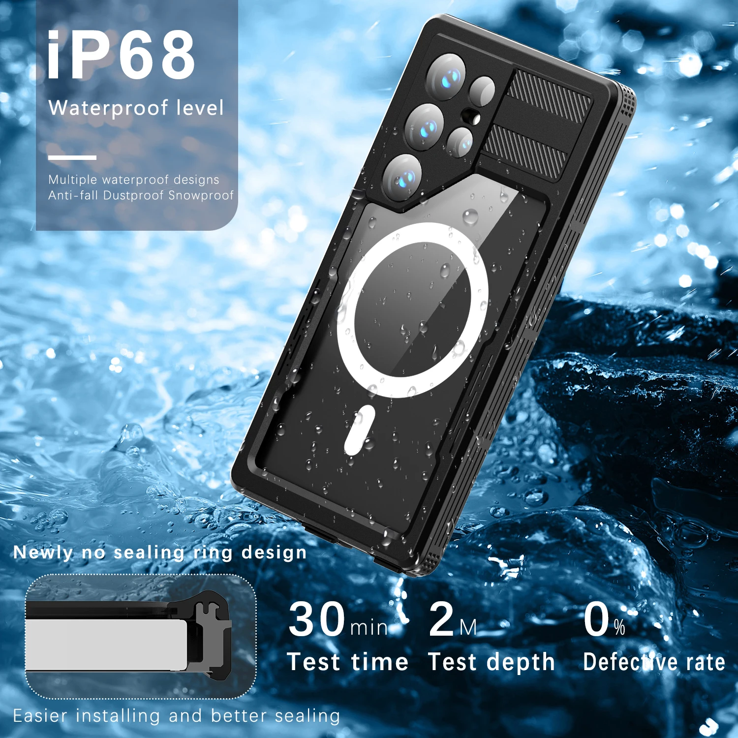 Mars Series Magnetic Charging IP68 Waterproof Case For Samsung Galaxy S24 Ultra Plus Diving Swim Outdoor Sports Climbing Cover