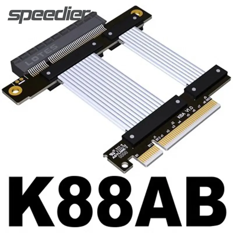 

ADT New Silver Double Cable K88AB 4.0 PCIE 4.0 X8 To X8 Extension Cable PCI-E Gen4 8x Graphics Video Card SSD GPU Riser Extender