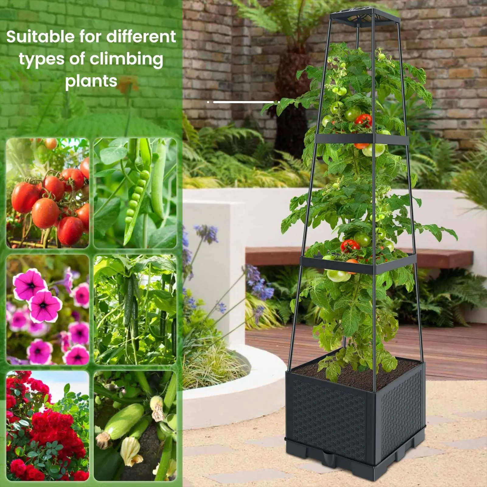 Raised Planter With Trellis 114cm Self-Watering Heavy Duty Outdoor Raised Garden Bed With Trellis For Indoor Apartment Balcony view 3