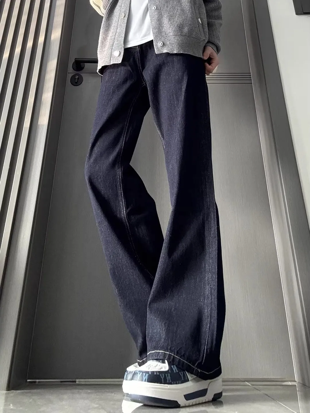 

Men's Straight Leg Original Denim Blue Jeans Cleanfit Slim Rise Micro Flared Pants Casual Wear All Seasons Durable