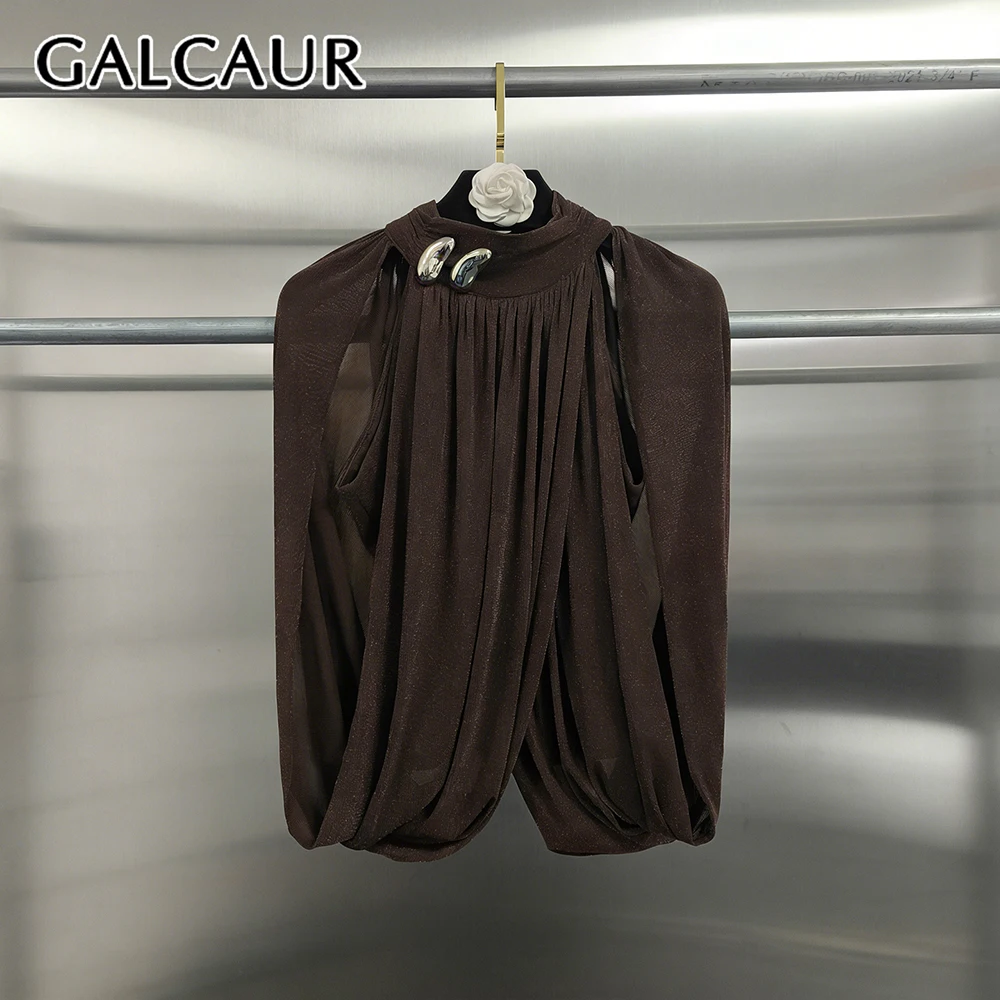 

Элегантный женский жилет GALCAUR с плиссировкой и вставками, без рукавов, с круглым вырезом, модный новый стиль