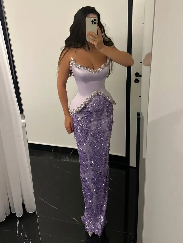 Lawendowe satynowe suknie wieczorowe z koronką, seksowne bez ramiączek, błyszczące cekiny, zdobione koralikami, dopasowane sukienki na studniówkę, długie do podłogi, formalne sukienki na przyjęcie.