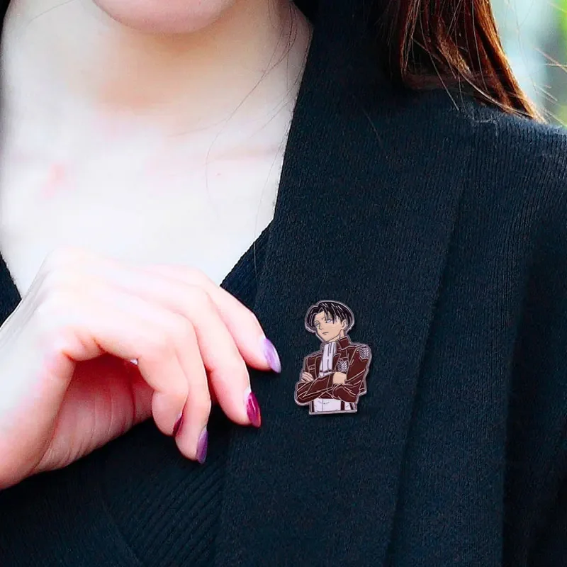 Attack On Titan Levi Ackerman Colossal Titans Enamel Lapel Pin Cool Survey Corps Anime Boy Brooch Badge Jewelry Accessary