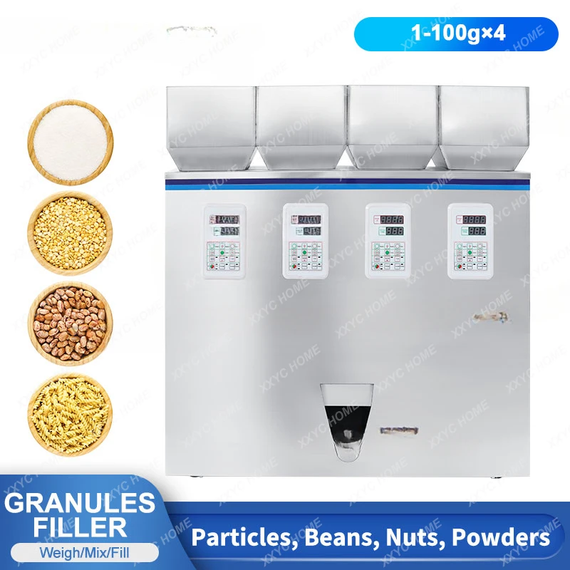 

ZS-GWF4 Granules Filling Machine Particle Weighing Vibrator 4 heads Cereal Corn Tea Leaves Peanut Plastic