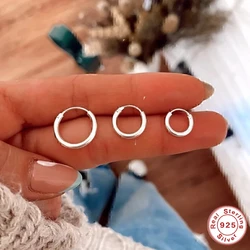 AIDE 925 Sterling Silver 8/10/12MM Hoop Earring for Women Smooth Circular 3 Pieces Simple Earrings Trendy Fashionable Jewelry