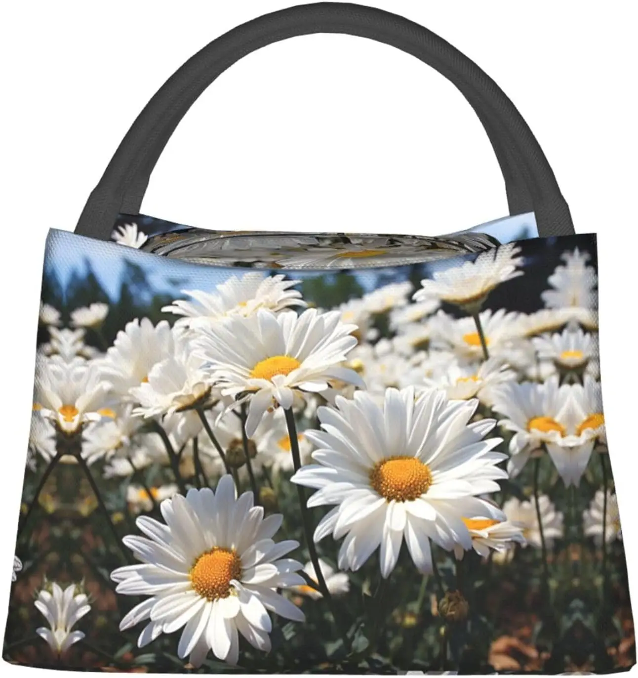 Lunch Bag Wild White Daisies Printed Insulated Lunch Box For Women Men Reusable Leakproof Cooler Lunch Bags For Work Office