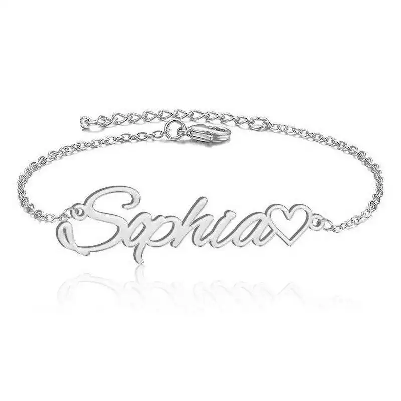 Personalized Name Bracelet or Anklet Bracelet Custom Made with Any Names for Women Girls Custom Name Heart Charm Jewelry