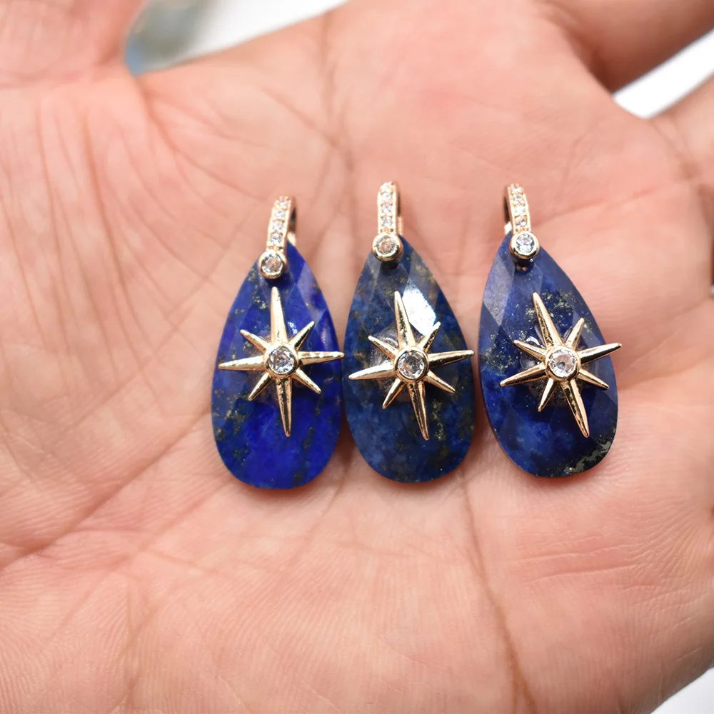 Großhandel 8 Stück/Set 14x25mm Wassertropfenform facettiert geschnitten Modische Natürliche Labradorit Starburst Halsketten-Anhänger Schmuck – Detail 7