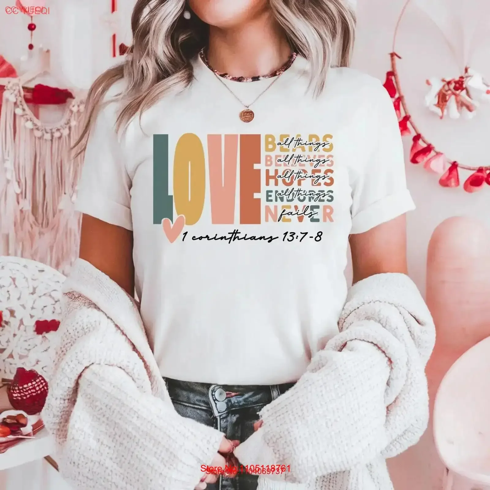 Camiseta amor cristão corinthianos 13 7 8 nunca falha inspirador versículo da bíblia suéter baseado com fé mulher vibe vintage lavado