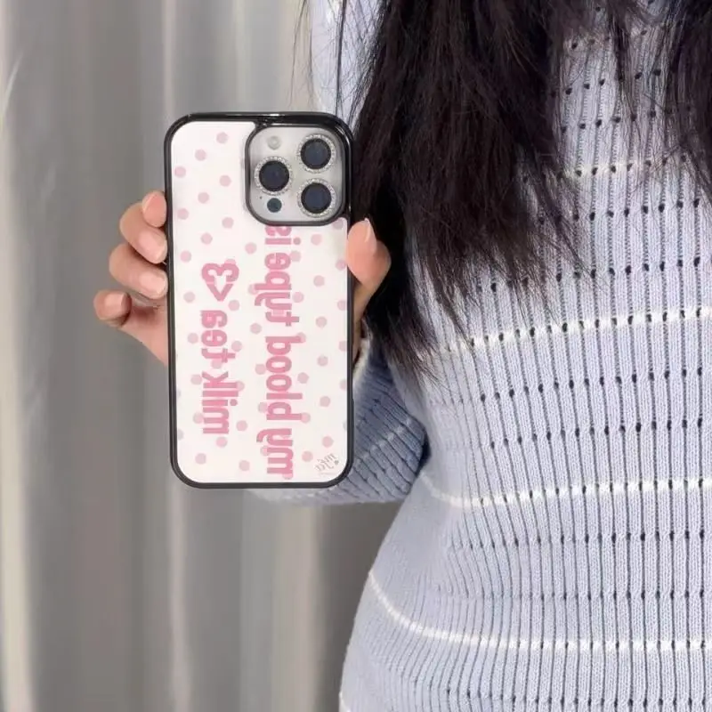 Coquette Aesthetic Milk Tea Pink Polka Dot Cute Phone Case for iPhone 17 Air 16 15 14 13 12 11 Pro Max Luxury Protective Cover