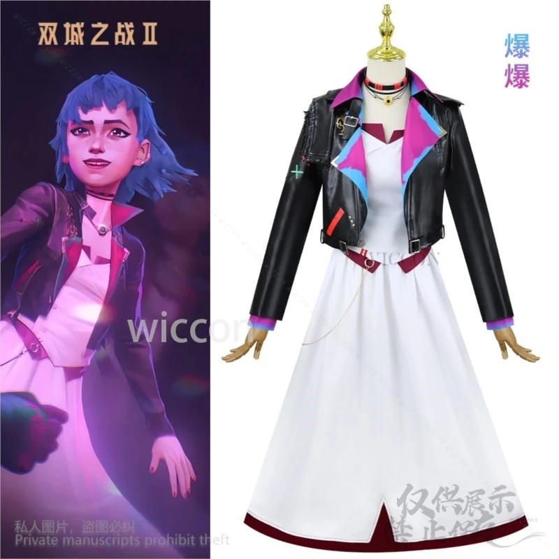 أنيمي لعبة فيلم غامض LOL تأثيري Jinx زي فستان رقص حفلة لوليتا شعر مستعار لجميع القديسين عيد الميلاد الفتيات امرأة كوس مخصصة