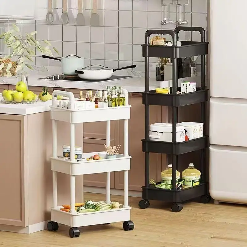 

Multifunctional Kitchen Storage Cart:Mobile Trolley with Multi-Tier Shelves for Snacks,Fruits, Vegetables，Household Organization
