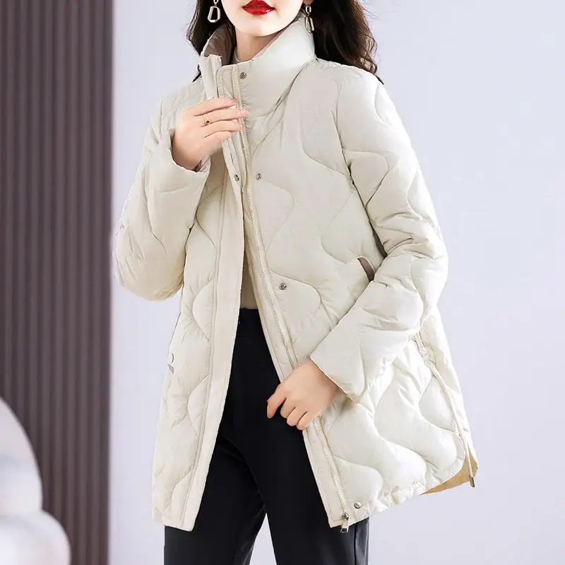 2024 Winter New Women Parkas Mid Length Standing Collar Down Cotton Overcoat Female Casual Thick Warm Windproof Jackets Ladies