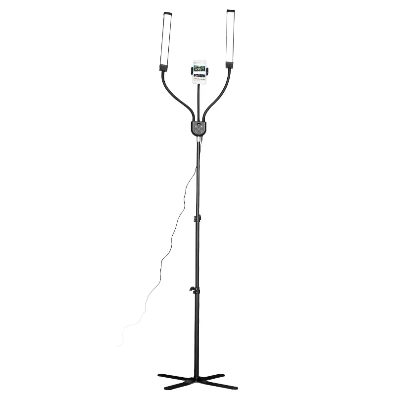 

Modern aluminum three lighting modes Dual-head LED floor lamp with daylight adjustable height remote control and touch control