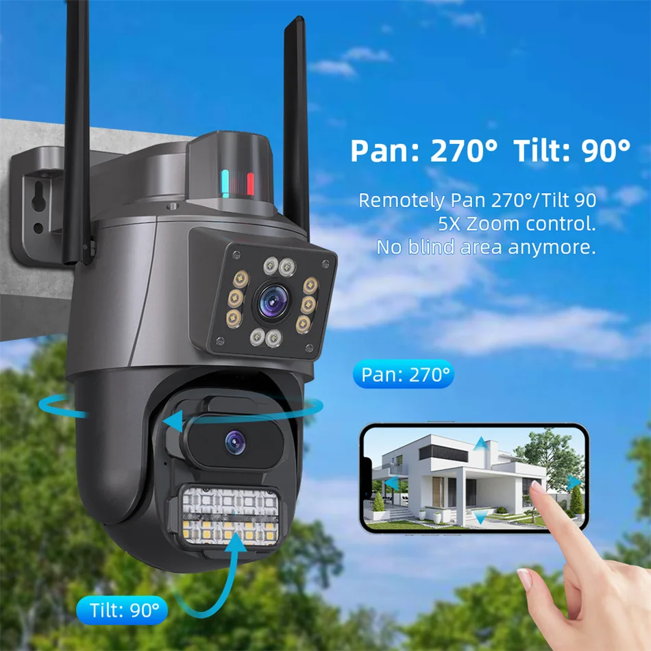 Imagem -03 - Tela de Lente Dupla Câmeras ip Wifi à Prova Impermeável Água Cor ir Visão Noturna Humano Rastreamento Automático Vigilância Icsee Cctv Segurança Ptz 4k 8mp