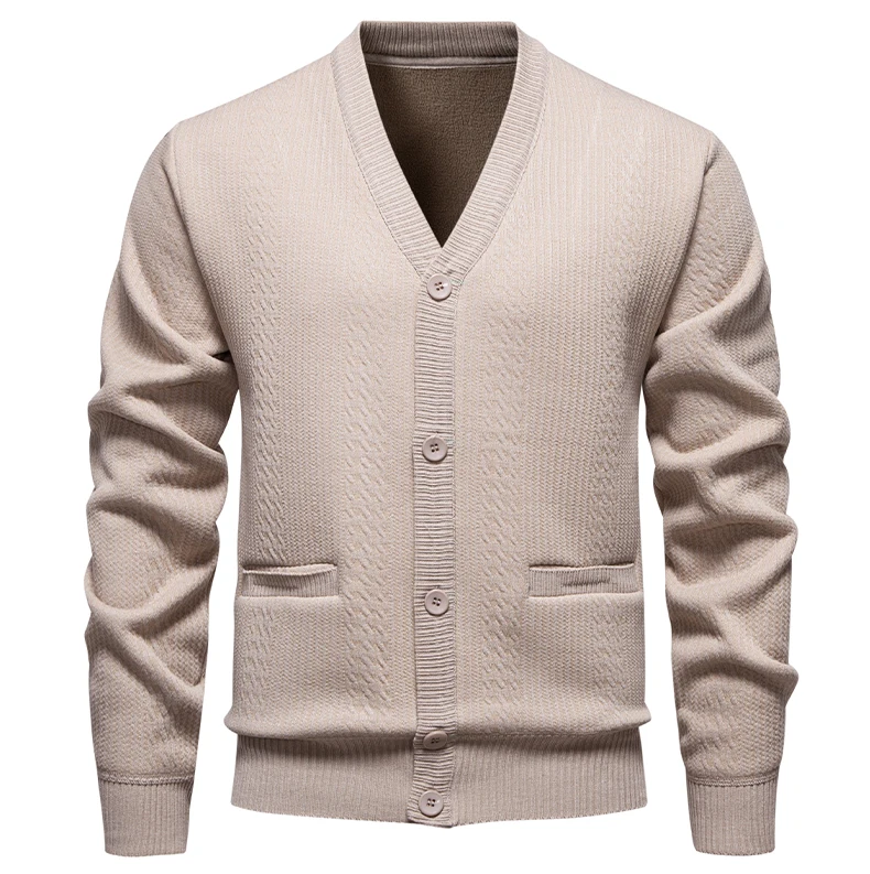 2026 Spring Autumn  Men's Casual V-neck Sweater Jacket Versatile Plush Casual Sweatercoat Warm Business and Social Knit Cardigan