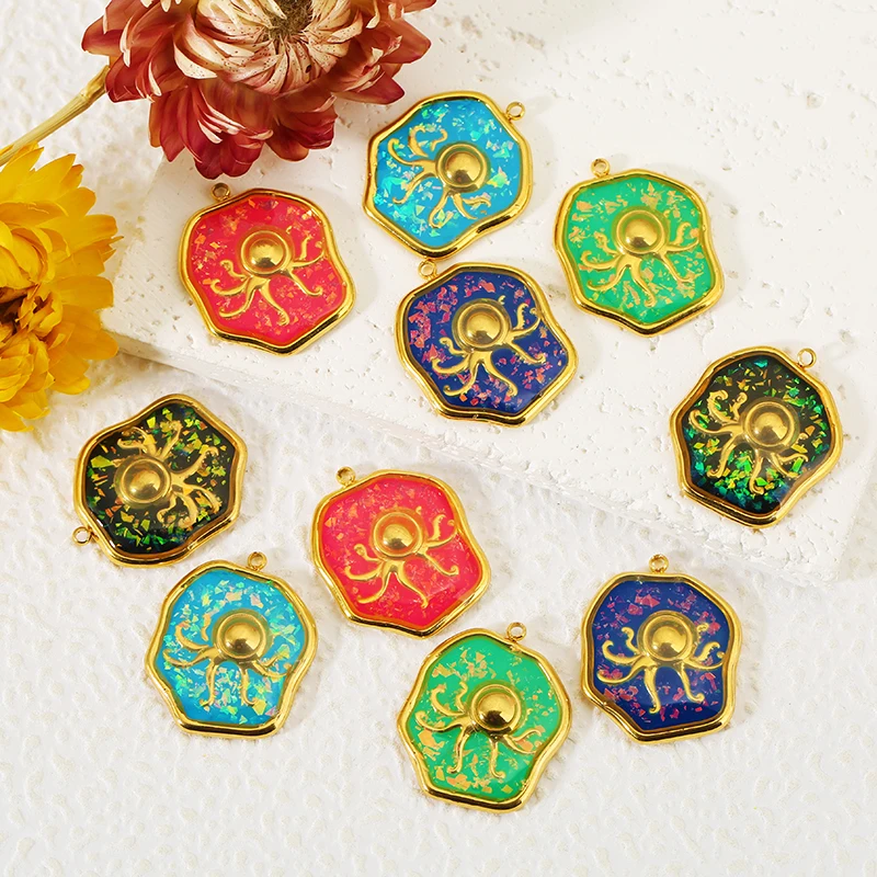 

2pcs Stainless Steel Enamel Octopus Charms PVD Plated Colorful Pendant for DIY Women Earring Necklace Jewelry Making Accessories