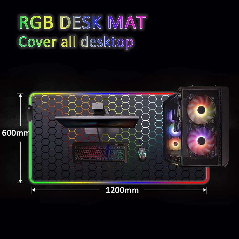 Rgb Mouse Pad Xxl Honeycomb Personalized Slipmat Desk Accessories Mousepad Gamer Play Mat Large Gaming Computer Led Lights 1000