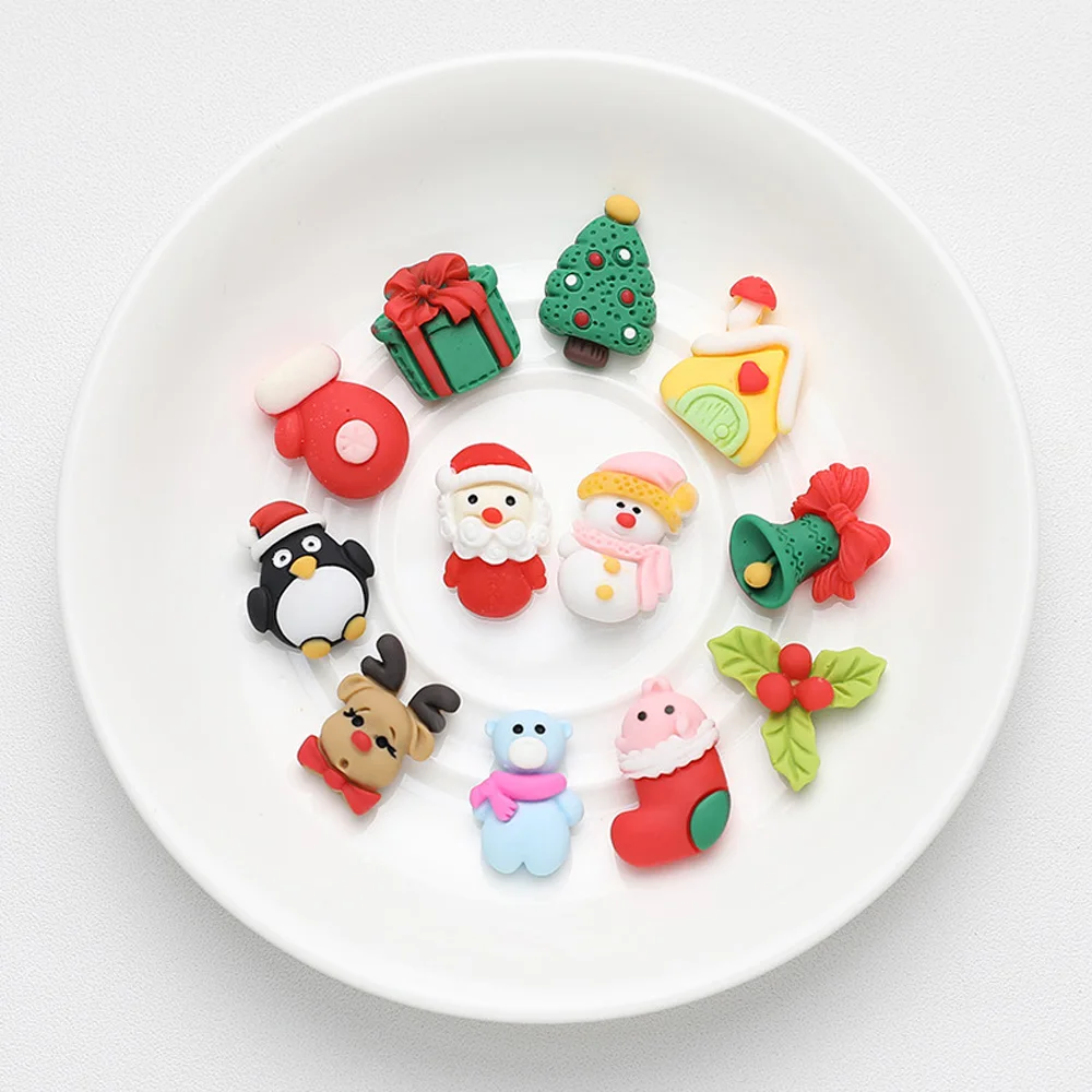 Christmas Resin Ornament 10Pcs/Set Lovely Xmas Flatback Accessories Parts DIY Handwork Mobile Phone Case Hair Clip Decoration