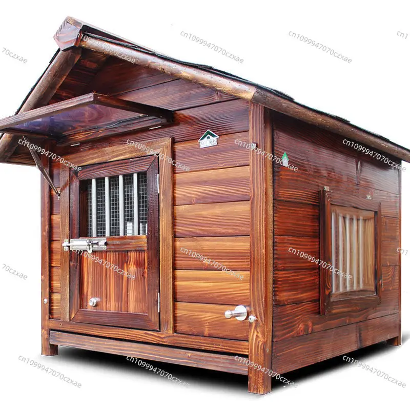 Solid Wood Dog House Outdoor Rainproof Pet Kennel Outdoor Winter Warm Dog House, Large Dog Waterproof All Seasons