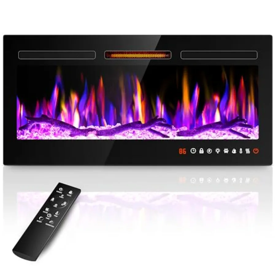 

Электрический каминный обогреватель 36 дюймов для современной гостиной или спальни, встраиваемый и настенный отдельно стоящий линейный камин с U