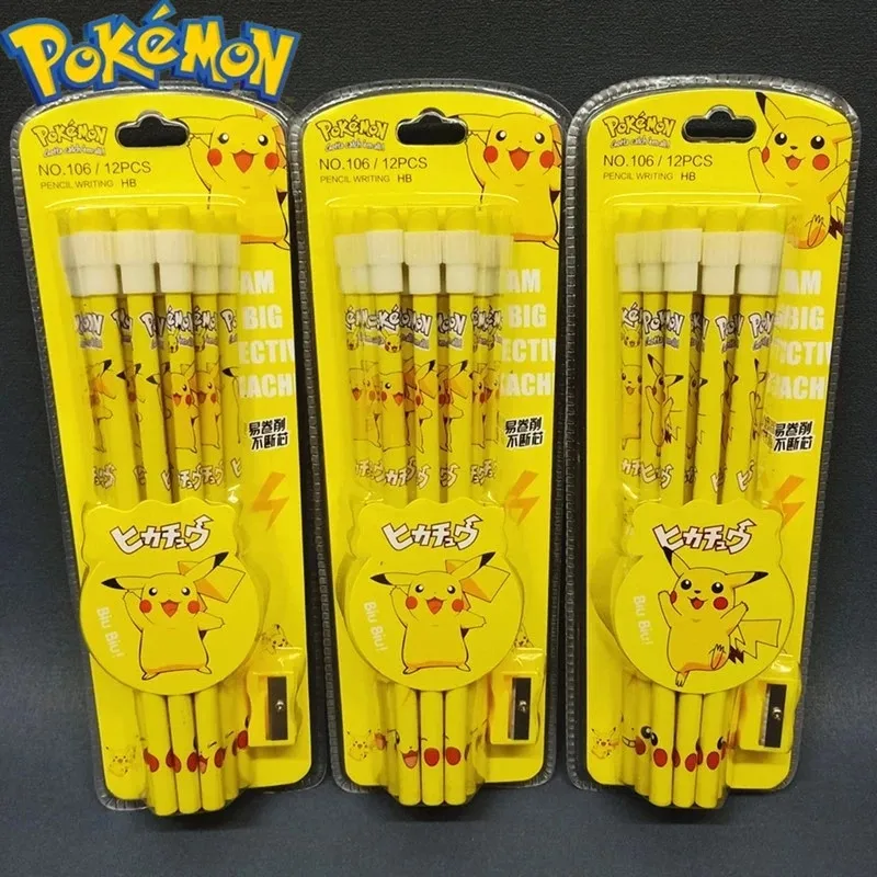 6/12pcs Pokemon Pikachu Anime Figure Cartoon Pencil Pokemon kids Pencil Kawaii Student Stationery Children's Birthday Xmas Gift