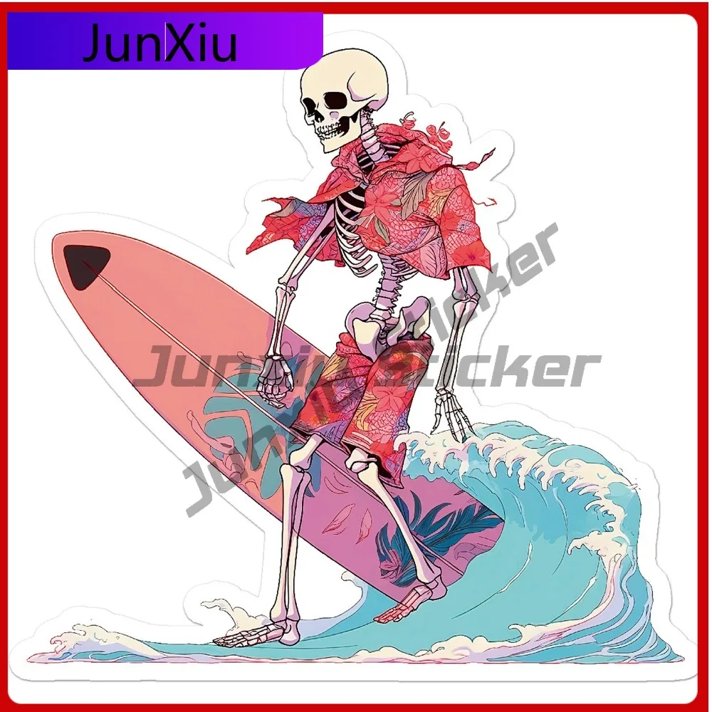 

Surf Wave Skeleton Cool Must Have Fade Resistant Modern Bumper Decal Waterproof Vinyl Car Laptop Window Auto Exterior Gift