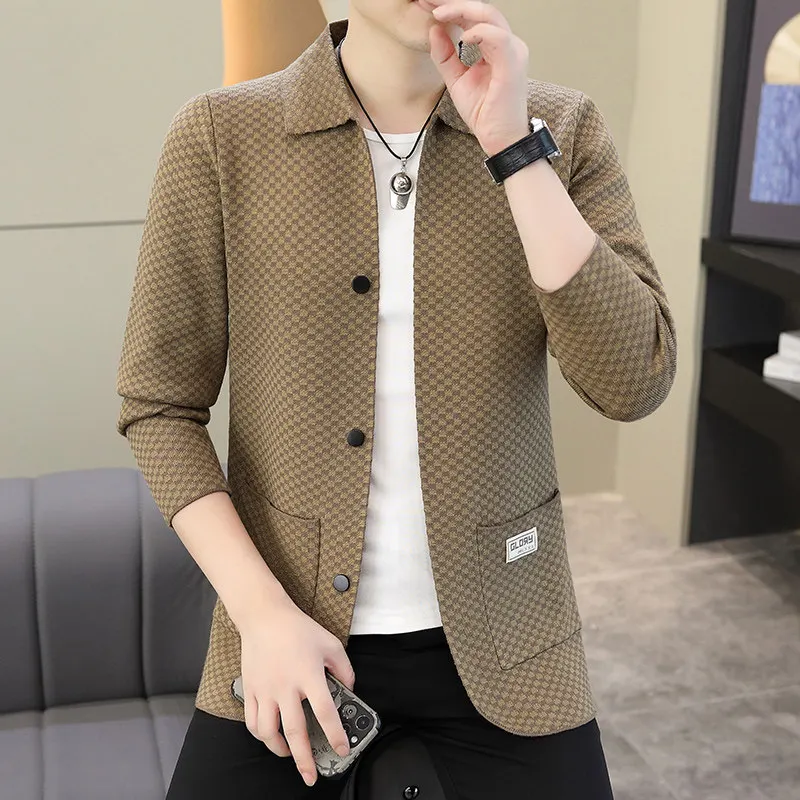 

High Quali Men's Casual Knitted Sweater Autumn New Sle Collar Open Cardigan Faionable Youth Versatile Long Sve Top