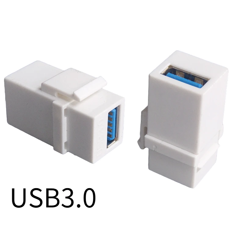 5-piece USB3.0 straight head female to female connector with buckle support for wall panel installation, black and white