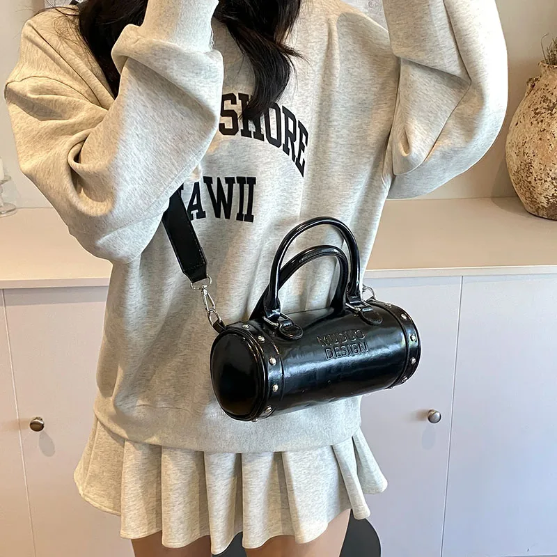 LEFTSIDE Small Rivets Design Underarm Bags For Women 2024 Y2k Korean Fashion Females Bucket Bag Lady Shoulder Bag Red Handbags