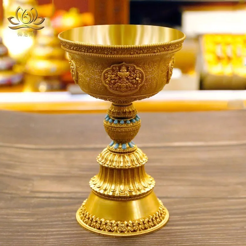 Huibao Pure Copper Ghee Stand Model B, Buddhist Altars, Buddha Worship, Eight Auspicious Symbols, Ever-Burning Lamp for